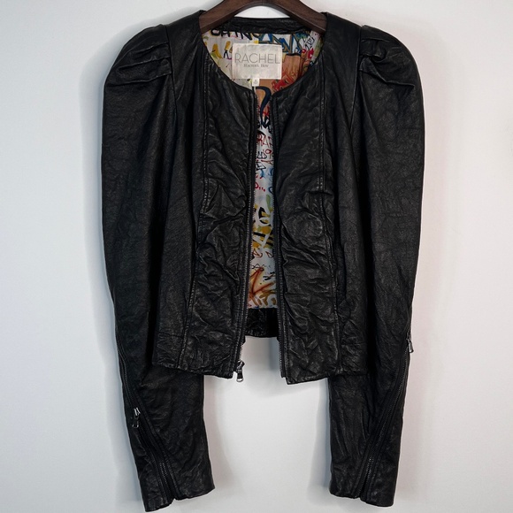 RACHEL by Rachel Roy,Size:M, Cropped Leather Jacket, Crinkled - Picture 1 of 14